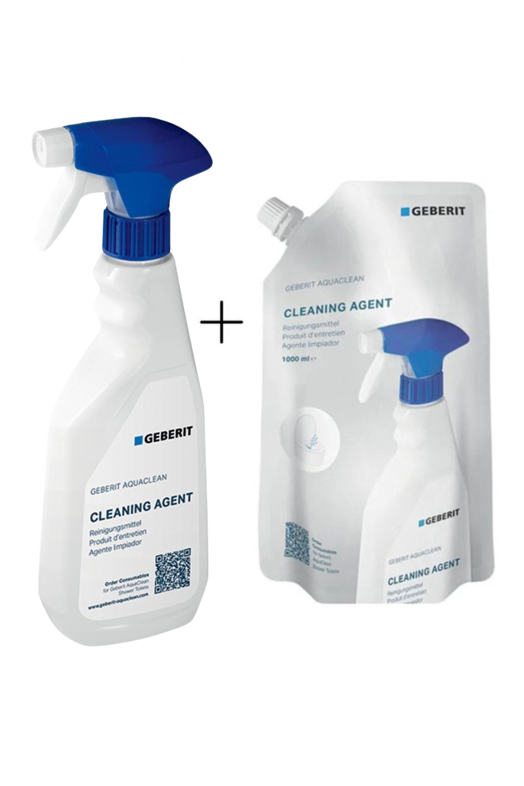 Geberit AquaClean Reinigingsmiddel Set - 500 ml + 1000 ml Navulling - Geschikt voor Mera, Tuma, Sela, 4000 & 5000
