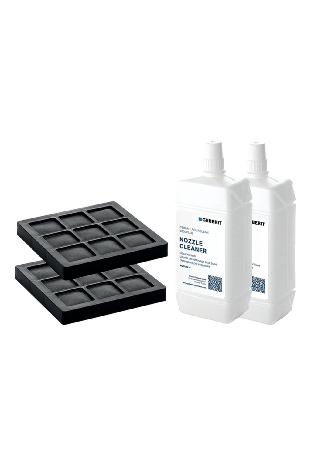 Geberit AquaClean set 2 actief koolfilters en 2 douchearm reinigingsmiddelen 400ml - v 8000/8000 plus - Onderhoudspakket