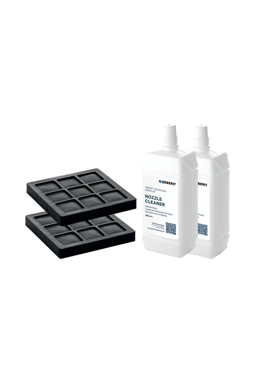 Geberit AquaClean set 2 actief koolfilters en 2 douchearm reinigingsmiddelen 400ml - v 8000/8000 plus - Onderhoudspakket