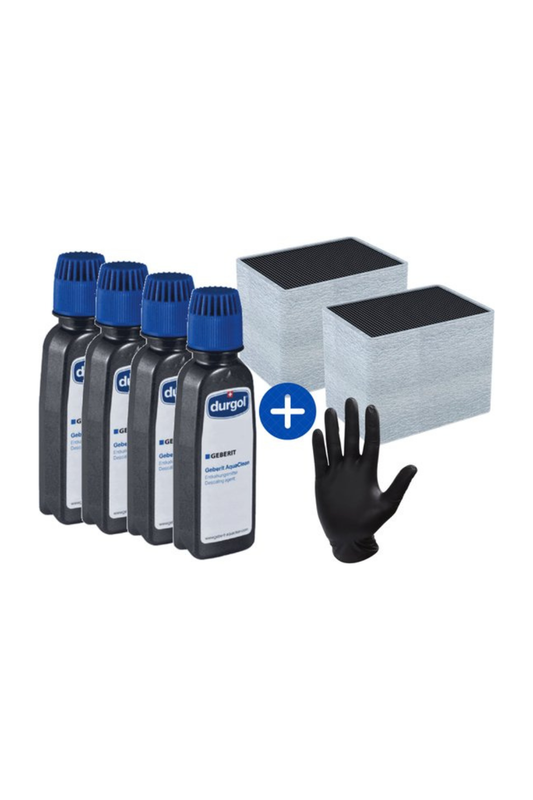 Geberit Aquaclean ontkalkingsmiddel + Keramische Honingraatfilters Type 3 Voor Tuma En Mera - set 2 stuks met Latex handschoen